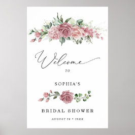 Poster Boas-vindas ao Chá de Bebê Rosa Empoeirado Floral