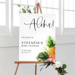 Poster Boas-vindas ao Chá de Bebê Tropical Aloha Pineappl