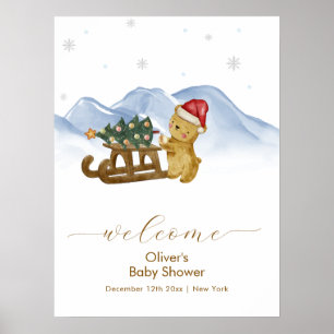 Poster Boas-vindas ao Chá de Bebê Urso Trineo de Inverno