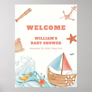 Poster Boas-vindas ao Chá de fraldas de veleiro de "Cute
