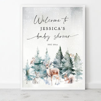 Poster Boas-vindas ao Chá de fraldas do inverno em Woodla