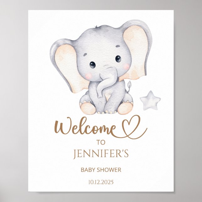 Poster Boas-vindas ao Chá de fraldas Elefante (Frente)