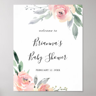 Poster Boas-vindas ao Chá de fraldas Floral de Blush Rosa
