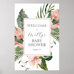 Poster Boas-vindas ao Chá de fraldas Floral Rosa Tropical