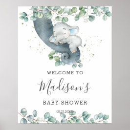 Poster Boas-vindas ao Chá de fraldas Greenere Cute Elepha