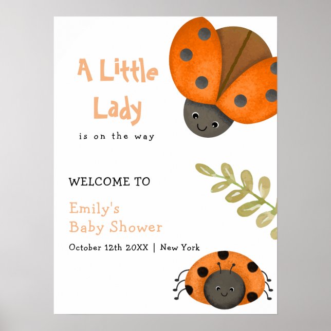 Poster Boas-vindas ao Chá de fraldas Ladybug (Frente)