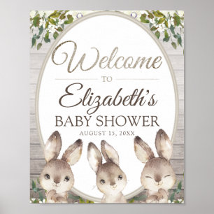 Poster Boas-vindas ao Chá de fraldas Neutro Woodland Bun