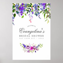 Poster Boas-vindas ao Chá de Noiva Aquarela Violeta Ultra