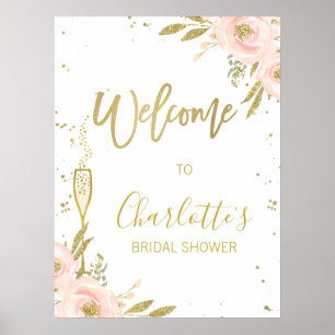 Poster Boas-vindas ao Chá de Noiva Brunch Floral em Ouro 