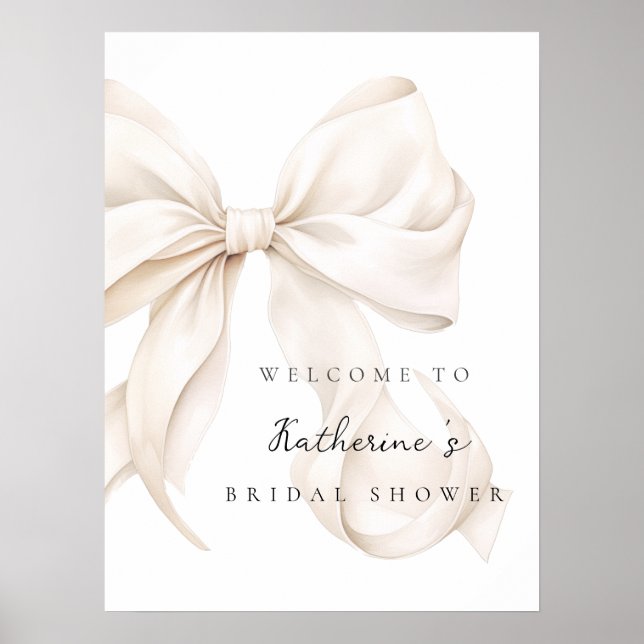 Poster Boas-vindas ao Chá de Noiva com Laço Branco Elegan (Frente)