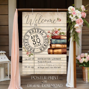 Poster Boas-vindas ao Chá de Noiva com Livros Florais Vin