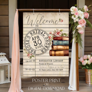 Poster Boas-vindas ao Chá de Noiva com Livros Florais Vin