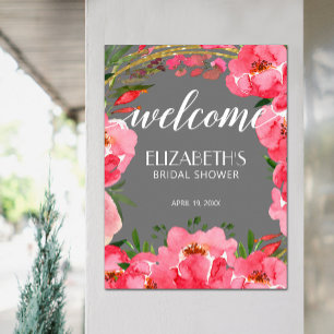Poster Boas-vindas ao Chá de Noiva com Peônias Rosa em Aq