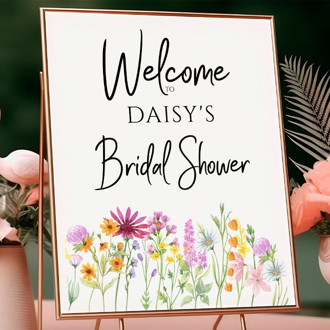 Poster Boas-vindas ao Chá de Noiva do Prado de Flores Sil (Floral Wildflower Bridal Shower welcome poster to order printed or as an instant digital download.)