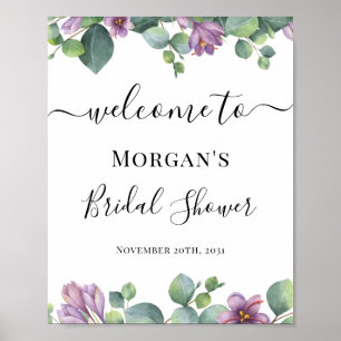 Poster Boas-vindas ao Chá de Noiva Eucalipto Roxo Folhage