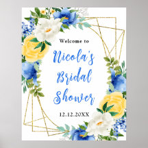 Boas-vindas ao Chá de Noiva Floral Azul e Amarelo