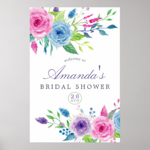 Poster Boas-vindas ao Chá de Noiva Floral em Aquarela Vio