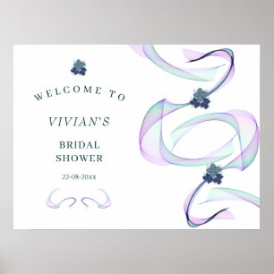 Poster Boas-vindas ao Chá de Noiva Floral Fé Roxa