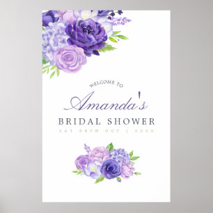 Poster Boas-vindas ao Chá de Noiva Floral Ultra Violeta