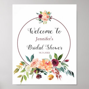 Poster Boas-vindas ao Chá de Noiva Rosa Bege Borgonha