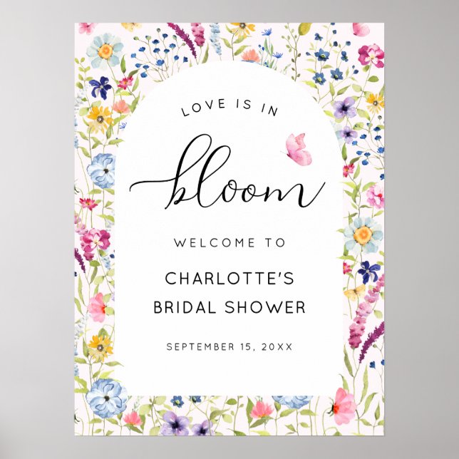 Poster Boas-vindas ao Chá de Noiva Rosa Floral (Frente)