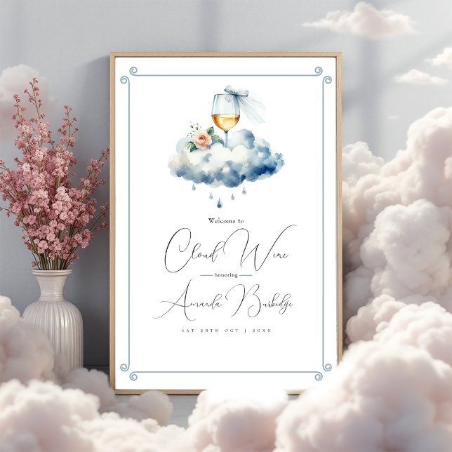 Poster Boas-vindas ao Chá de panela Cloud Wine (Cloud Wine Bridal Shower Welcome Poster)