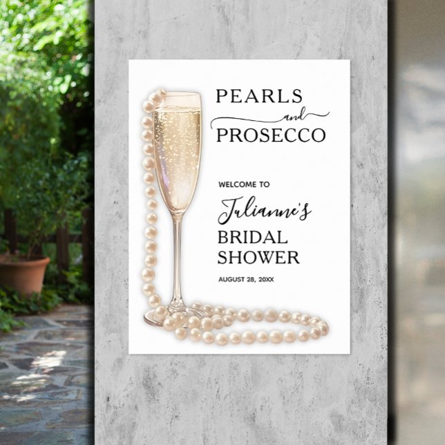 Poster Boas-vindas ao Chá de panela de Pérolas e Prosecco (Pearls and Prosecco bridal shower Welcome poster, INSTANT DOWNLOAD and/or PRINTED)