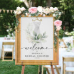 Poster Boas-vindas ao Chá de panela Dourado do Watercolor<br><div class="desc">Este elegante design apresenta um buquê de aquarela macia de eucalipto,  verde e embelezamentos de ouro envoltos em um vestido pintado. Clique no botão Personalizar e "Clique para personalizar mais" para editar a cor do texto do script. Veja a coleção inteira para mais itens correspondentes!</div>
