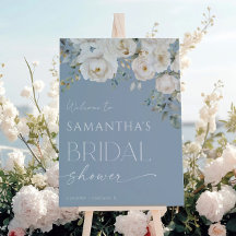 Boas-vindas ao chá de panela floral branco-azul-Du