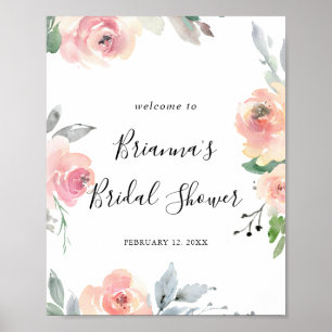 Poster Boas-vindas ao Chá de panela Floral de Blush Rosa 