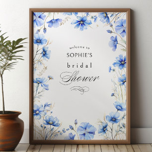 Poster Boas-vindas ao Chá de panela Floral de Flores Azui