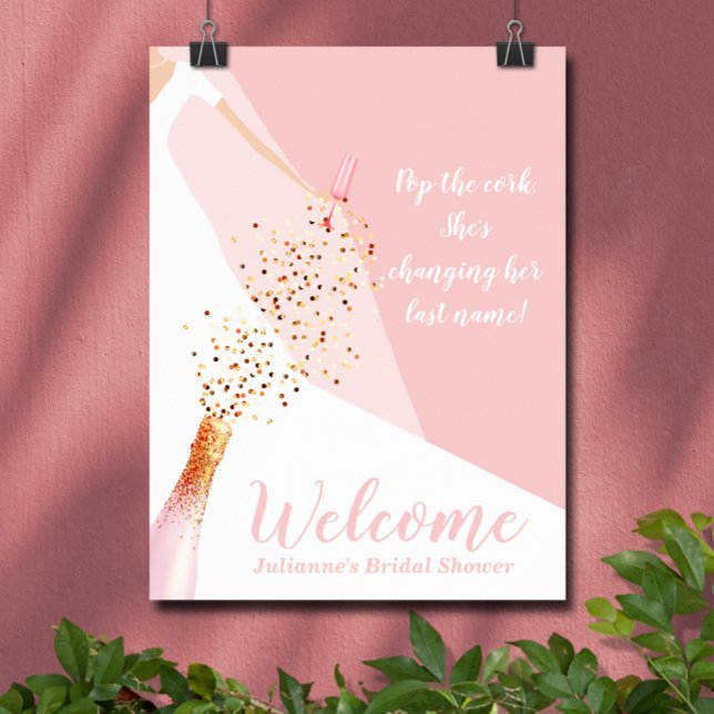 Poster Boas-vindas ao Chá de panela Rosa Chic Blush (Blush pink bridal shower Welcome poster, PRINTED and/or INSTANT DOWNLOAD, features bride in her gown)