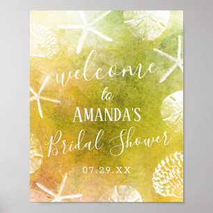 Poster Boas-vindas ao Chá de panela Watercolor Beach Seas