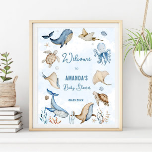 Poster Boas-vindas ao Chuveiro de Bebê Azul Sob o Mar