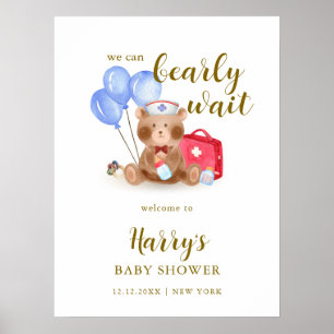 Poster Boas-vindas ao Chuveiro de Bebê com Urso de Pelúci