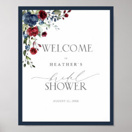 Poster Boas-vindas ao chuveiro em aquarela azul-marinho b