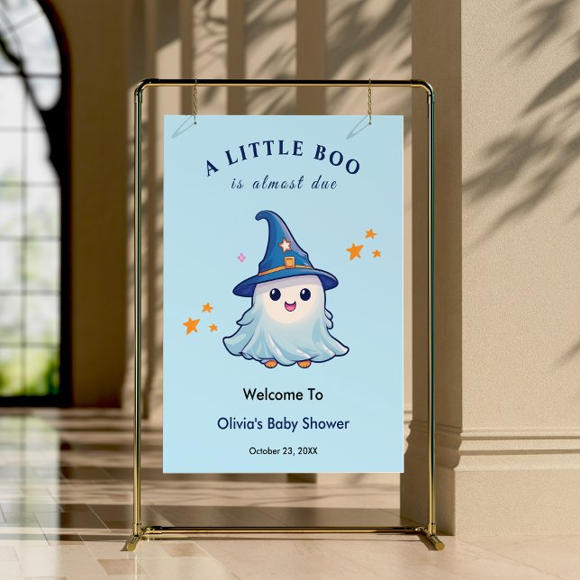 Poster Boas-vindas ao Dia das Bruxas Azul (Blue Halloween A Little Boo Baby Shower Welcome Sign )