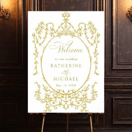 Poster Boas-vindas ao Dourado Casamento de Frame Floral V