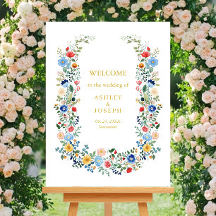 Poster Boas-vindas ao Dourado Casamento Floral Elegante C