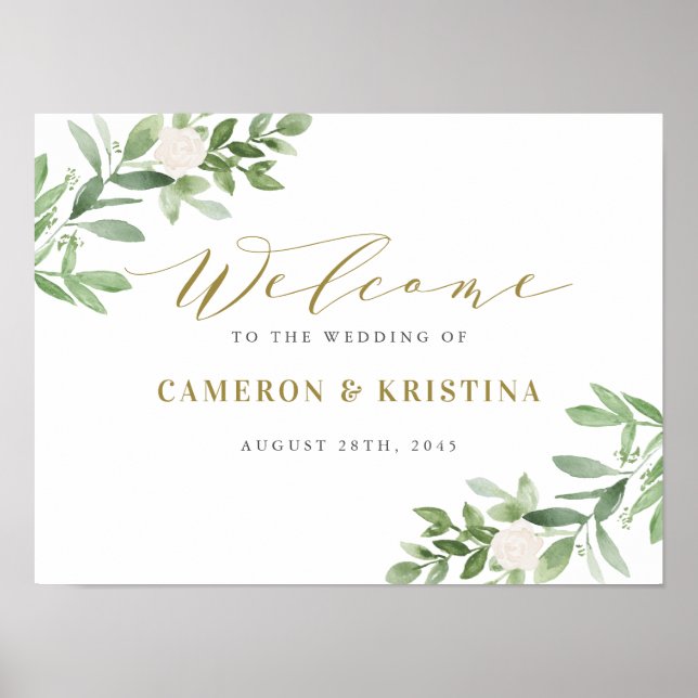 Poster Boas-vindas ao Dourado Casamento Verde e Branco Fl (Frente)