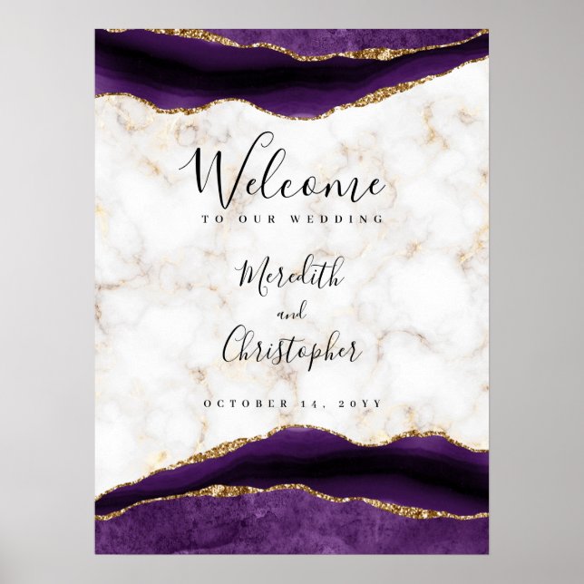 Poster Boas-vindas ao Dourado Marble Purple Agate (Frente)