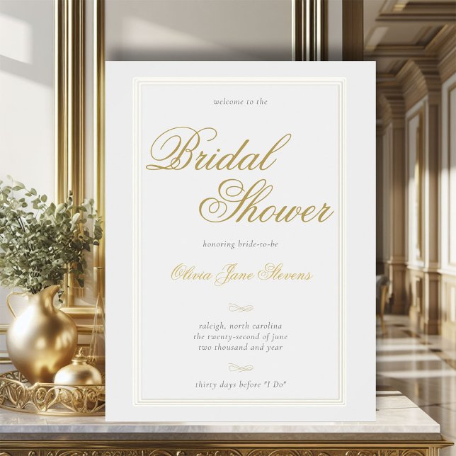 Poster Boas-vindas ao Elegante Classic Triple Frame Chá d (formal flourish calligraphy gold ivory white bridal shower triple frame welcome poster)