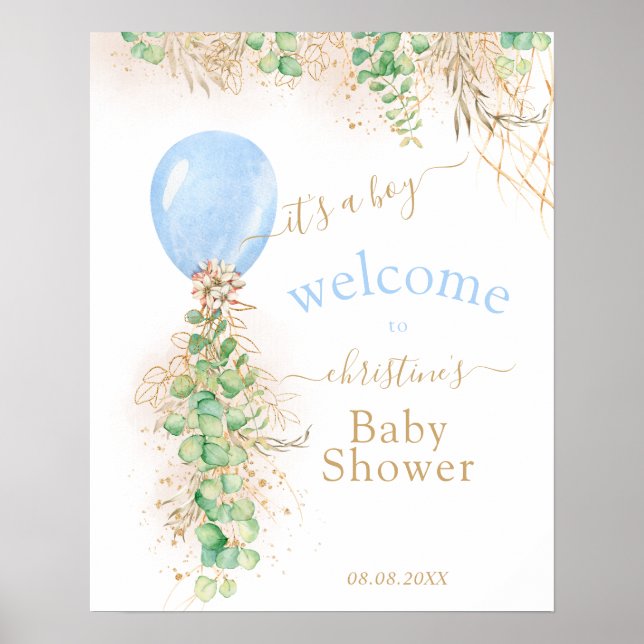 Poster Boas-vindas ao Glitter Dourado Eucalyptus Balloon (Frente)