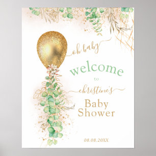 Poster Boas-vindas ao Glitter Dourado Eucalyptus Balloon