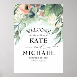 Poster Boas-vindas ao Jardim Floral Pêssego e Rosa