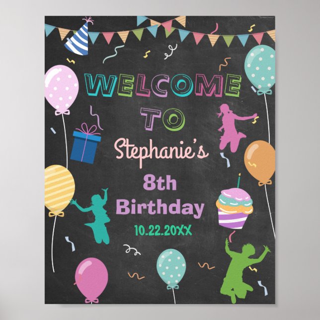 Poster Boas-vindas ao Jump Birthday Chalkboard Kid Trampo (Frente)