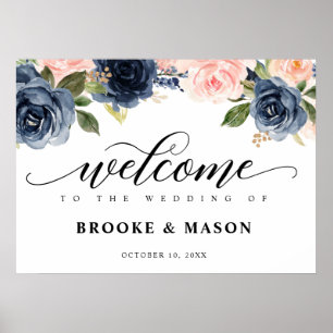 Poster Boas-vindas ao Marinho Blush Floral Rustic