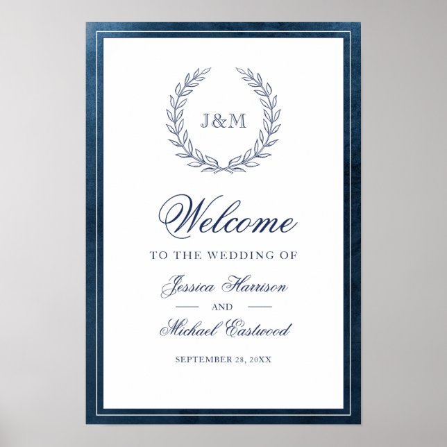 Poster Boas-vindas ao Marinho Elegante Watercolor Monogra (Frente)