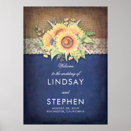Poster Boas-vindas ao Marinho Rustic Weds Sunflower