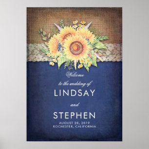 Poster Boas-vindas ao Marinho Rustic Weds Sunflower